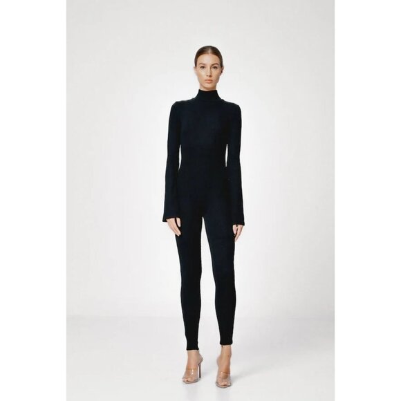 SANS FAFF Tina Turtleneck Enviro Rib Catsuit in Black - Picture 2 of 5